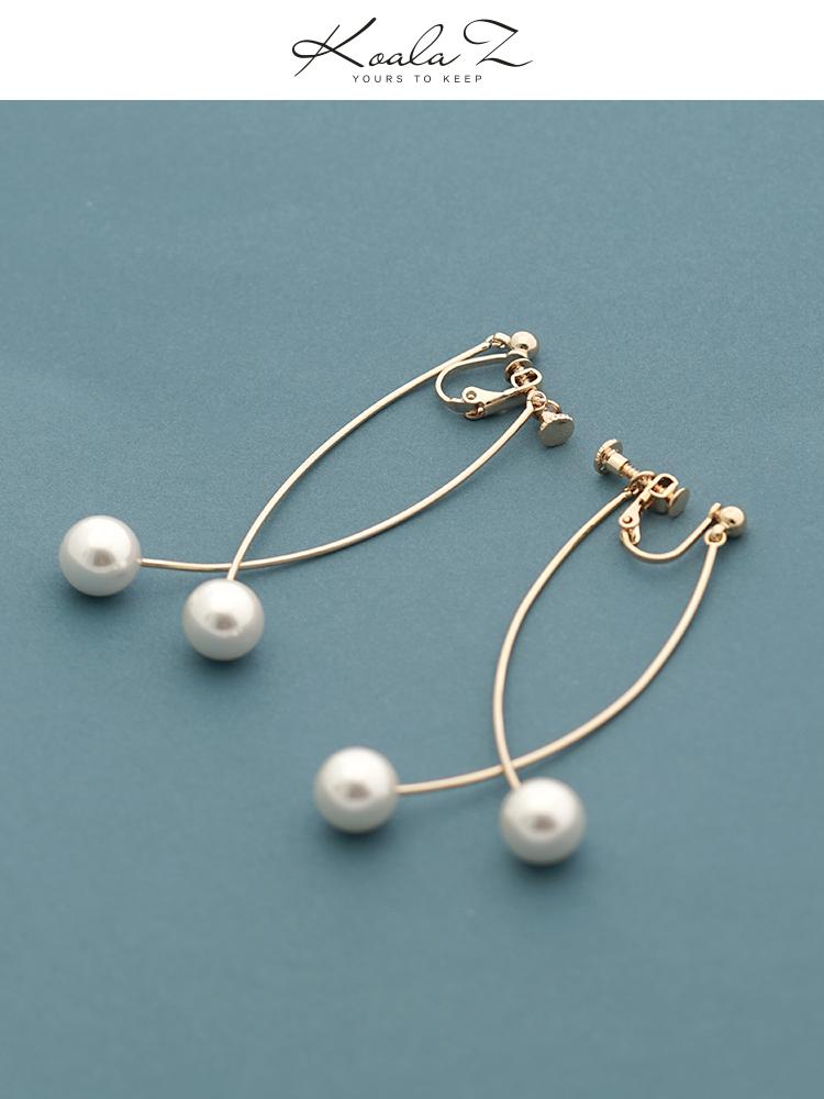 Simple curve pearl earrings and ear clip with no ear hole before and after Japanese style versatile girl temperament spiral simple cold wind - dianjiang-