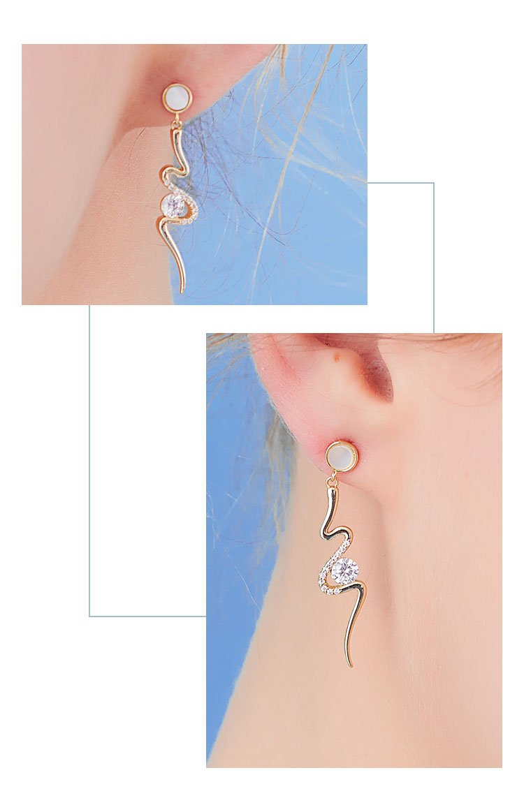 Simple design of European and American cold style s-snake-shaped gold inlaid Zircon Earrings no pain no ear hole earclip female - dianjiang-