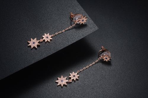 长款流苏星辰星星蓝钻耳夹耳环无耳洞女无痛欧美包邮 - dianjiang-