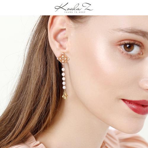 优雅蕾丝金属珍珠葡萄流苏坠长款耳环耳夹无耳洞女OL简约 - dianjiang-