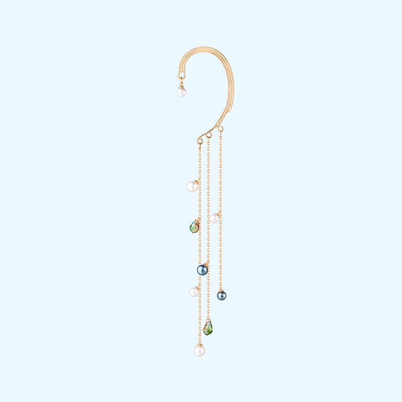 Koala pig elf personality earring long earring multilayer pearl tassel earbone clip earring female - dianjiang-