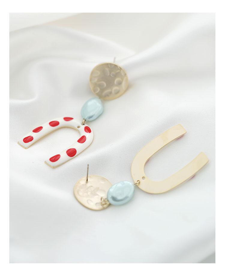 Modern retro harbor style! Hong Kong taste wave point U-shaped red glaze earrings earrings without ear holes - dianjiang-