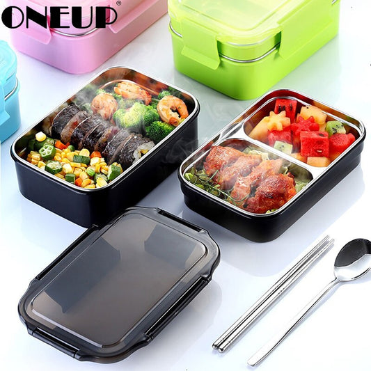 ONEUP 304 Stainless Steel Lunch Box For Kid New Two-layers Bento Box For Student Food Container With Tableware Lunch Bag Kitchen - dianjiang-