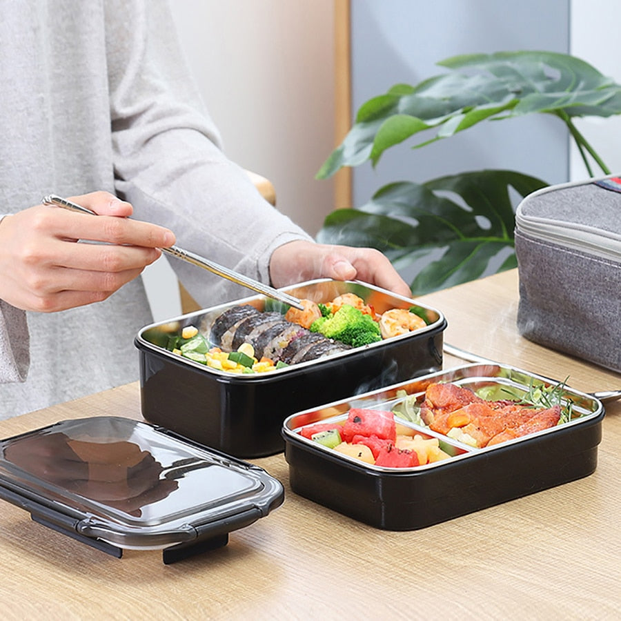 ONEUP 304 Stainless Steel Lunch Box For Kid New Two-layers Bento Box For Student Food Container With Tableware Lunch Bag Kitchen - dianjiang-