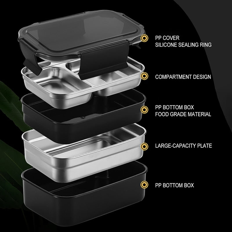 ONEUP 304 Stainless Steel Lunch Box For Kid New Two-layers Bento Box For Student Food Container With Tableware Lunch Bag Kitchen - dianjiang-