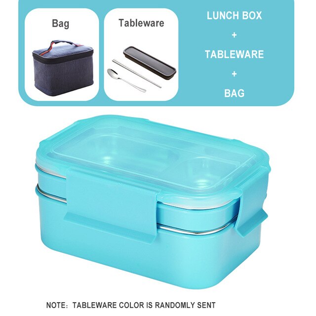 ONEUP 304 Stainless Steel Lunch Box For Kid New Two-layers Bento Box For Student Food Container With Tableware Lunch Bag Kitchen - dianjiang-