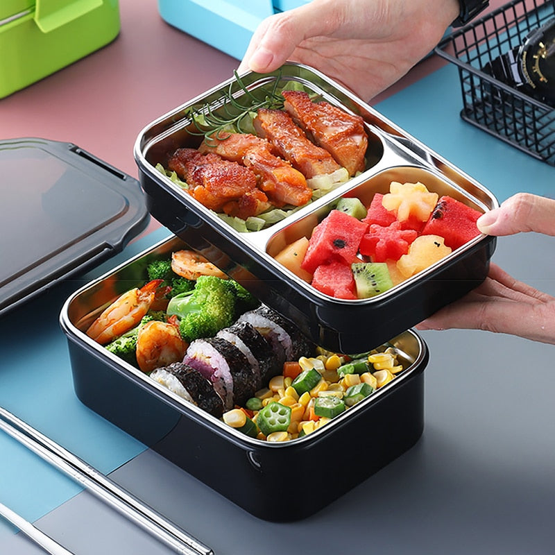 ONEUP 304 Stainless Steel Lunch Box For Kid New Two-layers Bento Box For Student Food Container With Tableware Lunch Bag Kitchen - dianjiang-