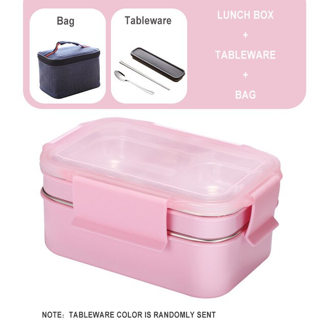 ONEUP 304 Stainless Steel Lunch Box For Kid New Two-layers Bento Box For Student Food Container With Tableware Lunch Bag Kitchen - dianjiang-