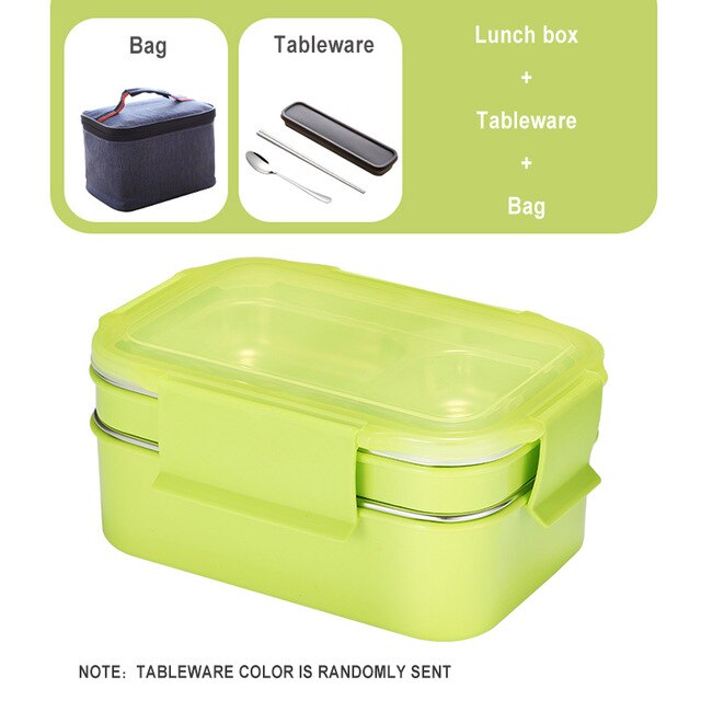 ONEUP 304 Stainless Steel Lunch Box For Kid New Two-layers Bento Box For Student Food Container With Tableware Lunch Bag Kitchen - dianjiang-