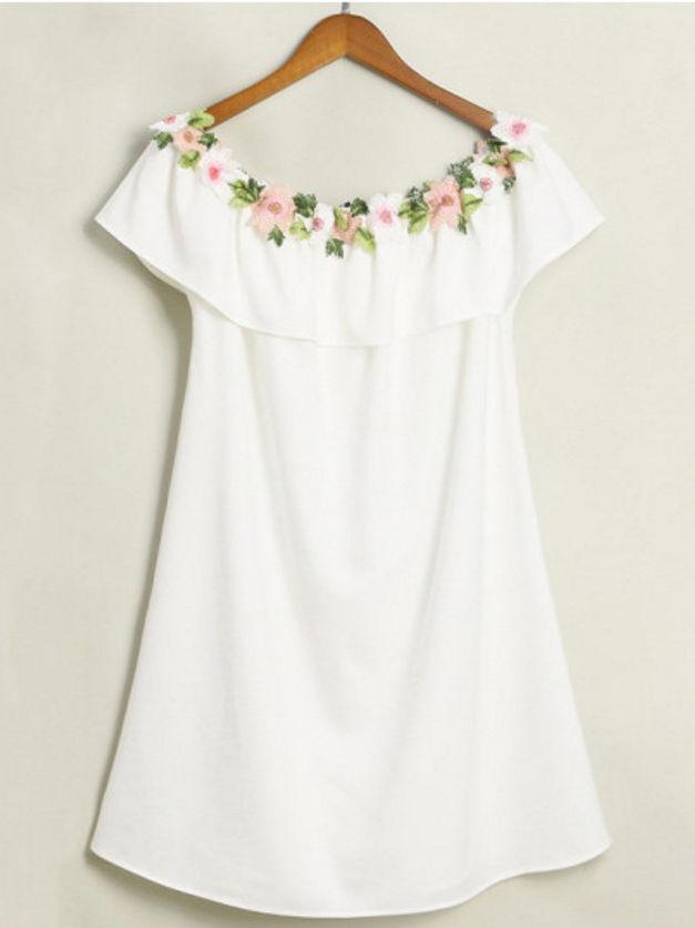 Mommy And Me Family Fitted Floral Flower Embroidery Off Shoulder Dress White And Pink - dianjiang-