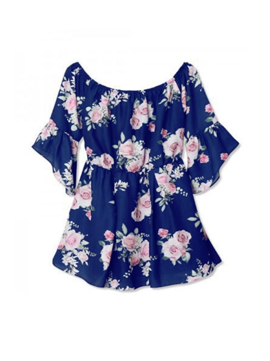 Mommy and Me Family Fitted Flower Overall Print Off Shoulder Dress - dianjiang-