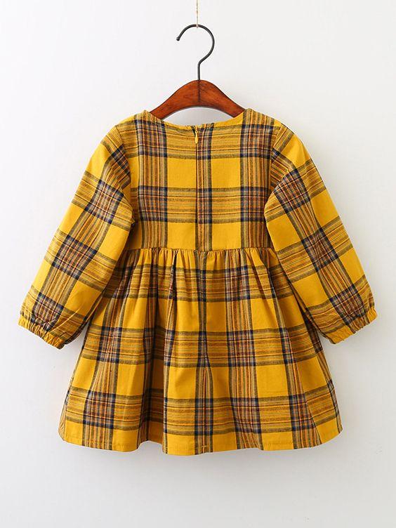 One-Piece Dress Little Big Girl Pom Pom Plaid Casual Dress Spring Autumn - dianjiang-