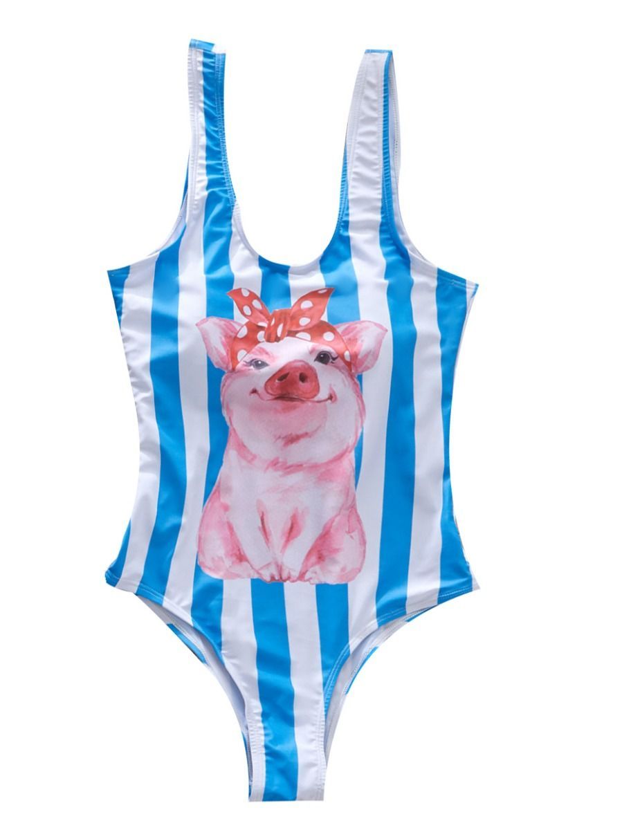 Family Outfit Swimwear Pig Stripe Pattern One Piece Bathing Suit - dianjiang-