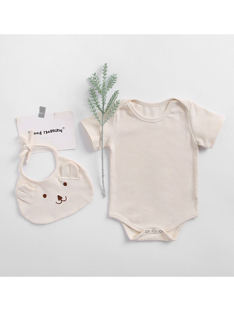 2-Piece Baby Onesie Matching Bear Bib - dianjiang-