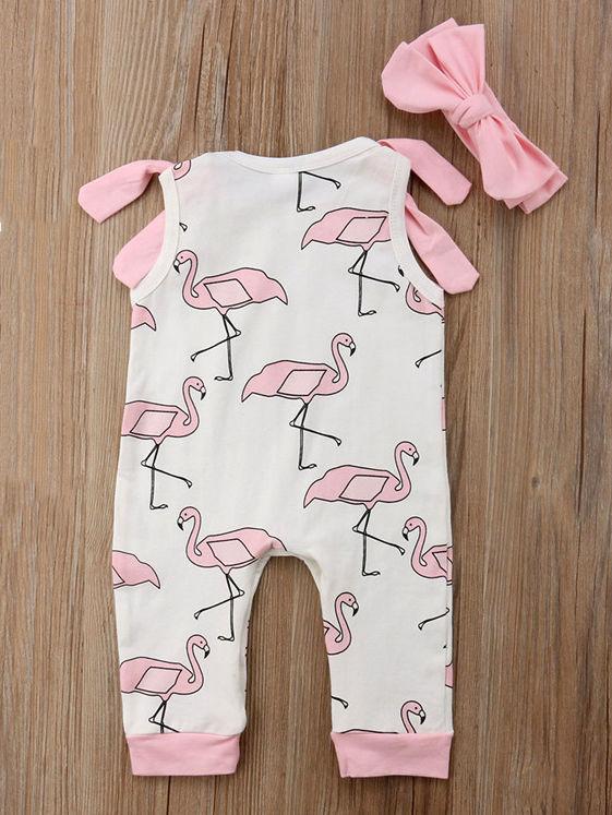 Cartoon Red-crowned Crane Sleeveless Jumpsuit Overalls with Pink Headband - dianjiang-