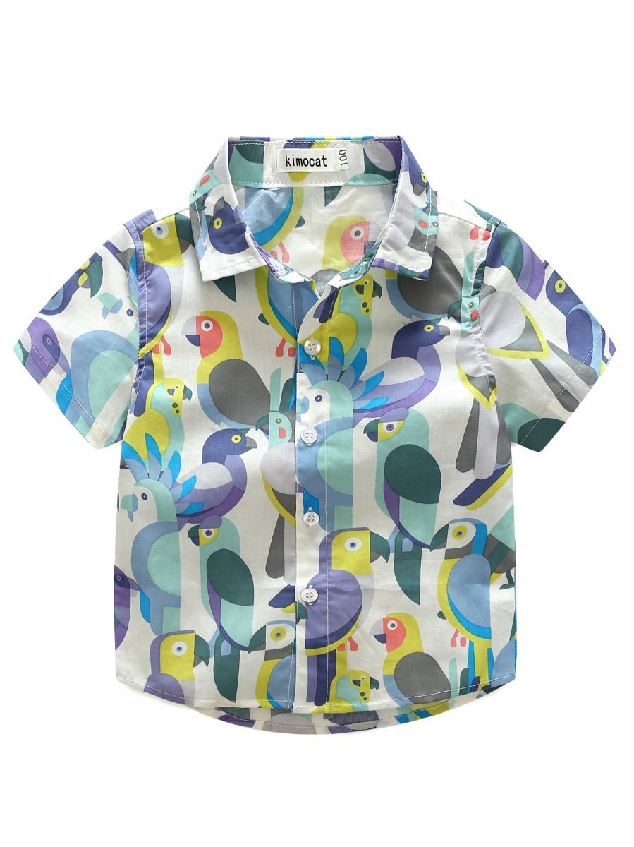 Parrot Shirt+Blue Shorts 2-Piece Summer Little Big Boy Outfit - dianjiang-