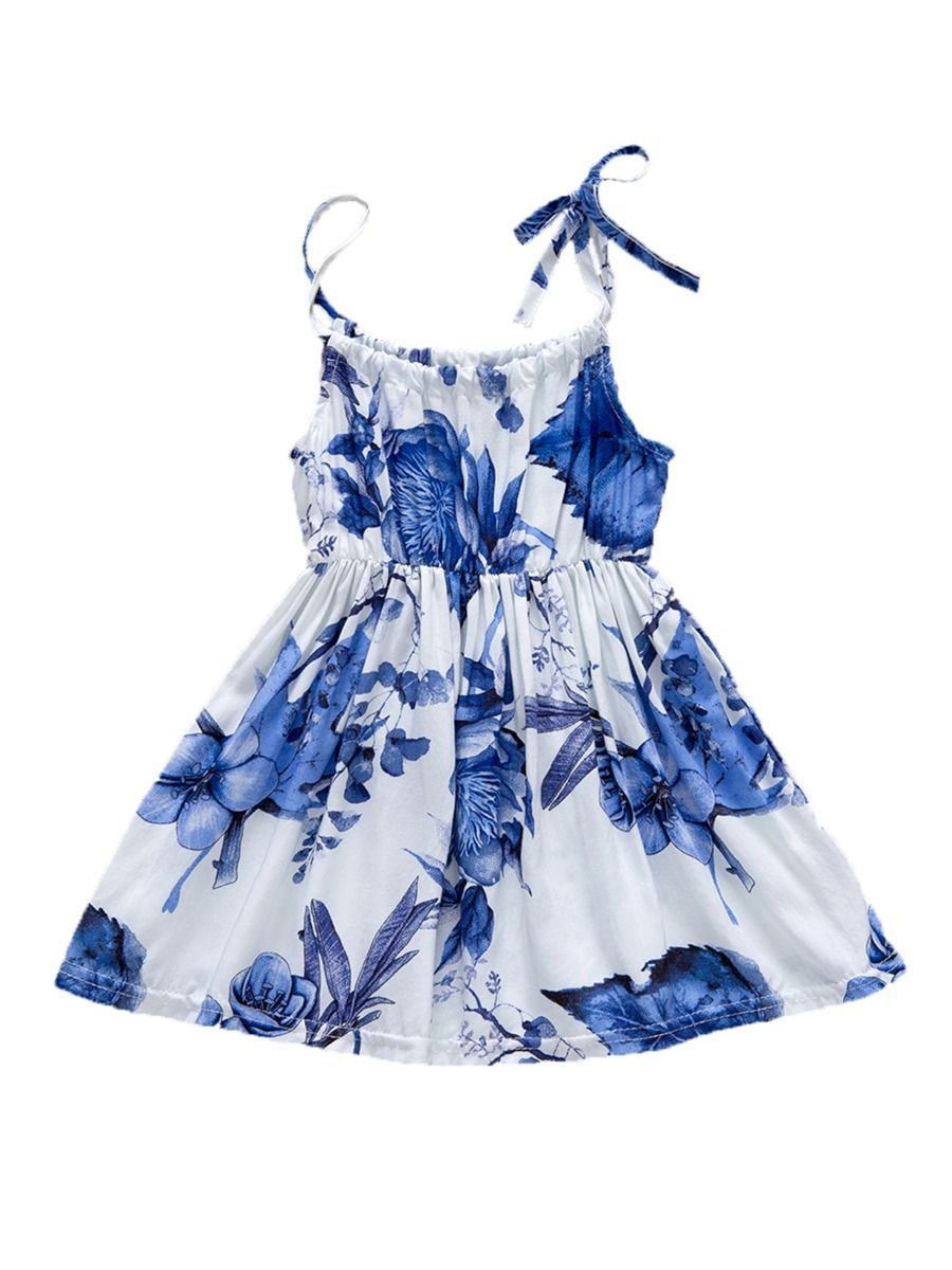 Fashion Flower Print Baby Girls Suspender Dresses - dianjiang-