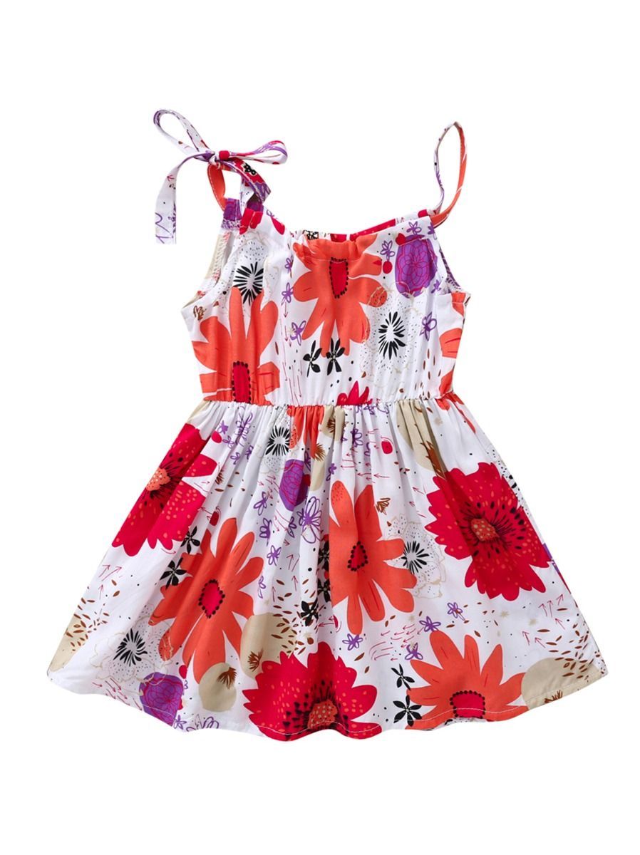 Fashion Flower Print Baby Girls Suspender Dresses - dianjiang-