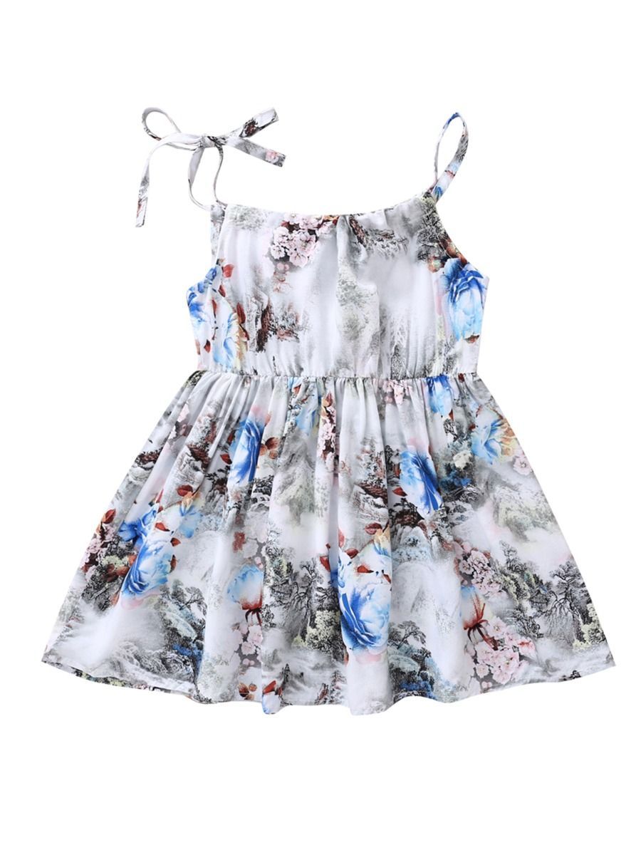 Fashion Flower Print Baby Girls Suspender Dresses - dianjiang-