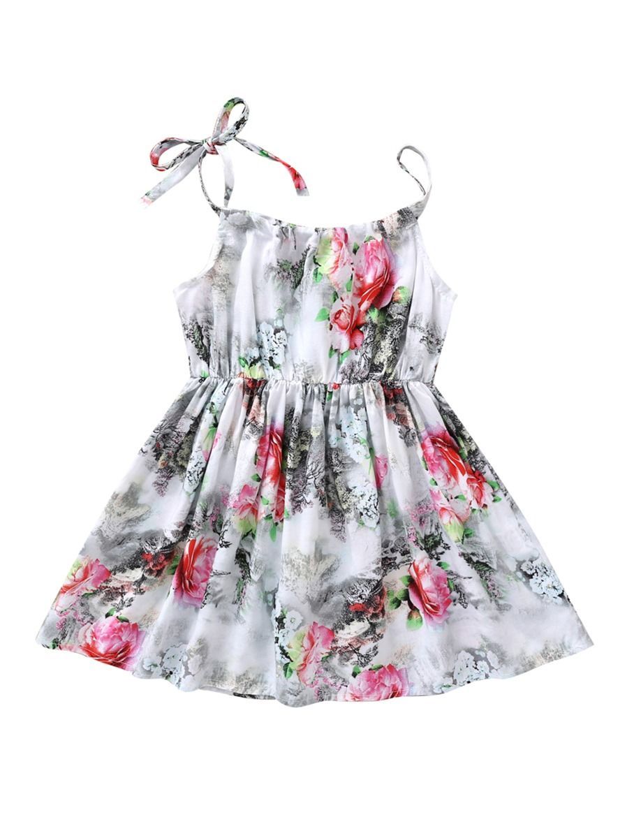 Fashion Flower Print Baby Girls Suspender Dresses - dianjiang-