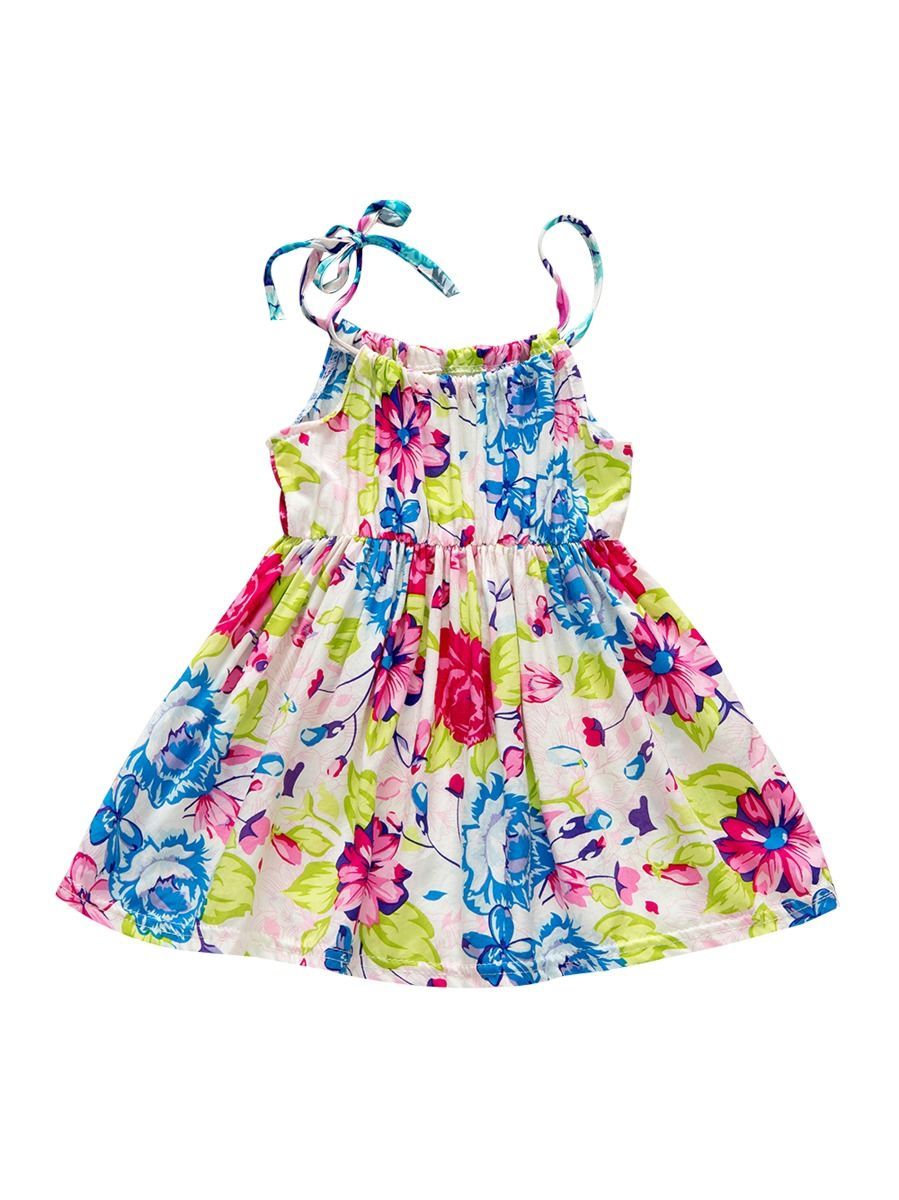 Fashion Flower Print Baby Girls Suspender Dresses - dianjiang-