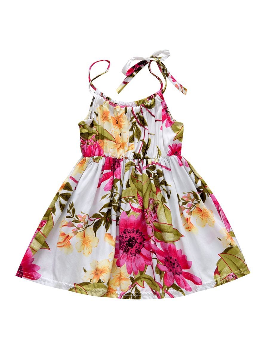 Fashion Flower Print Baby Girls Suspender Dresses - dianjiang-