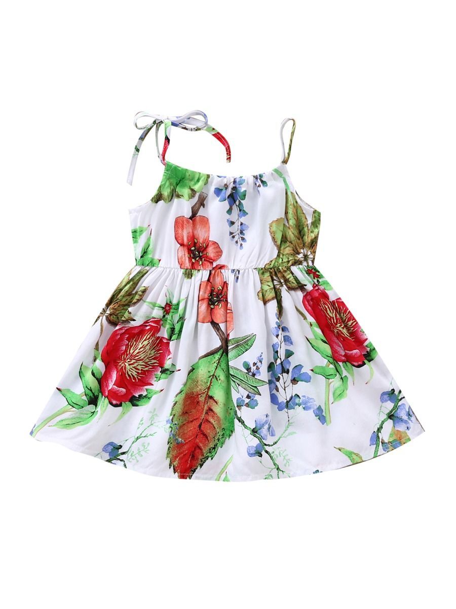 Fashion Flower Print Baby Girls Suspender Dresses - dianjiang-