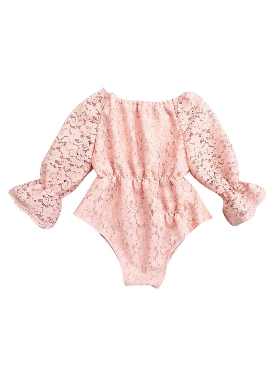 Trendy Baby Girl Flared Sleeve Pierced Flower Bodysuit - dianjiang-