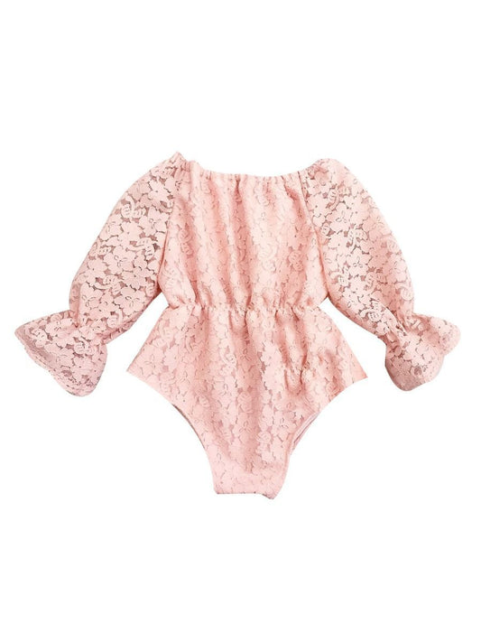 Trendy Baby Girl Flared Sleeve Pierced Flower Bodysuit - dianjiang-