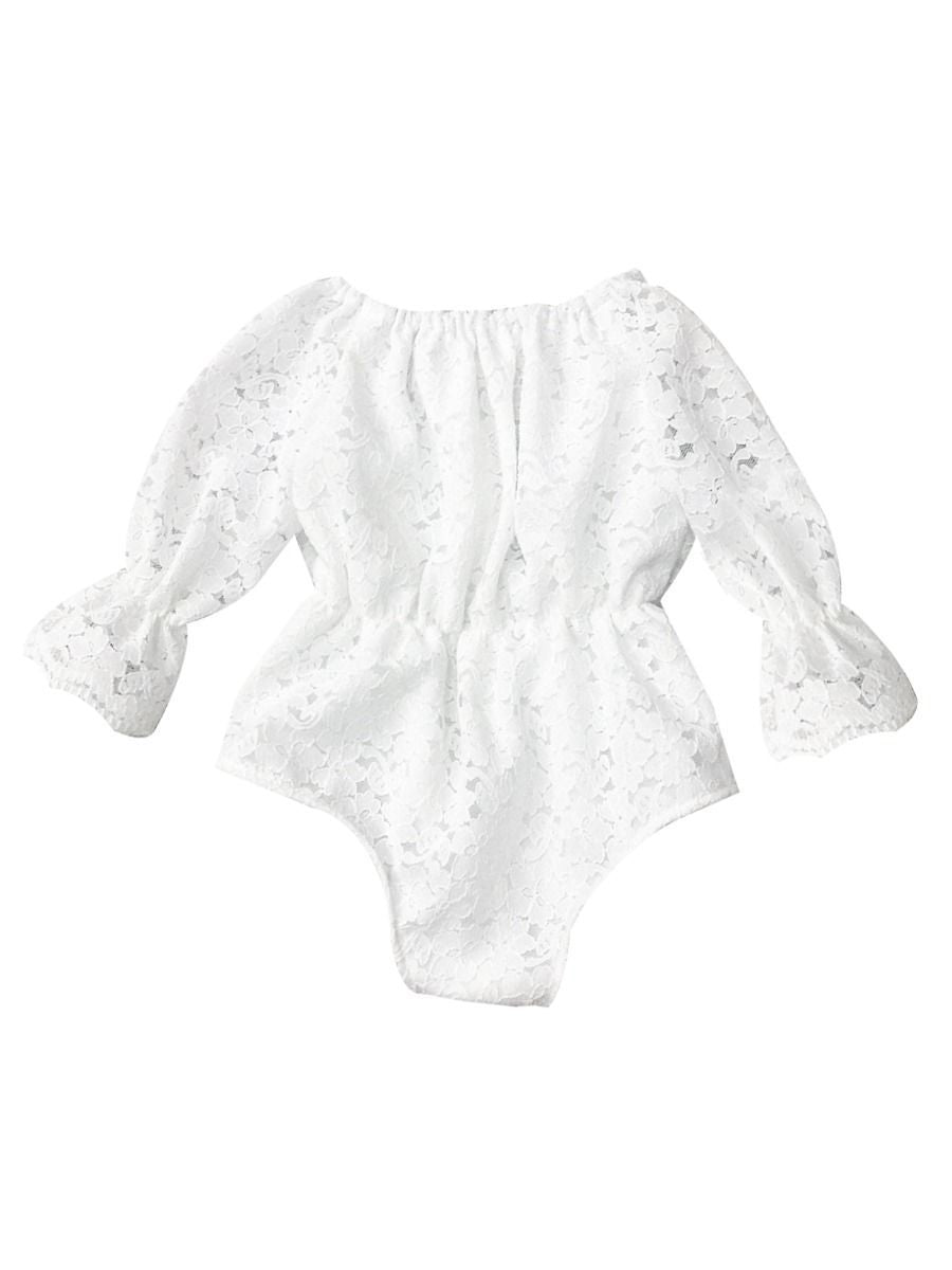 Trendy Baby Girl Flared Sleeve Pierced Flower Bodysuit - dianjiang-