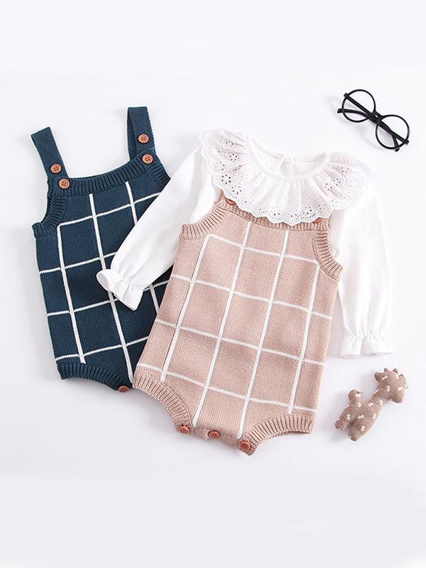 Double-layers Jacquard Thickened Plaid Bodysuit Baby Suspender Romper - dianjiang-