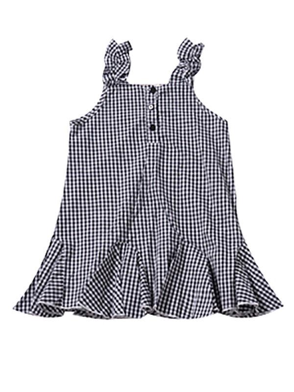 Fashion  Infant Girl Plaid Ruffled Sleeveless Shift Dress - dianjiang-