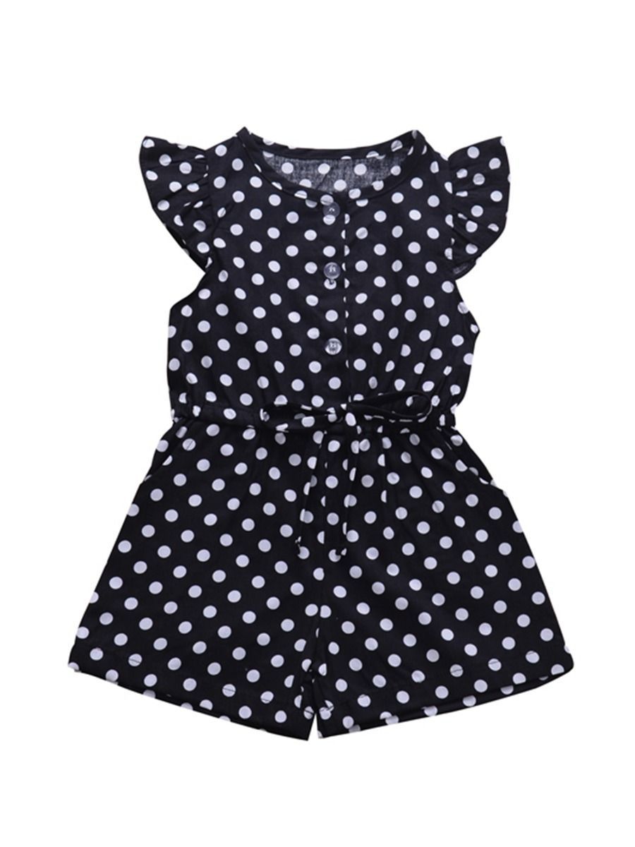 Polka Dots Flutter Sleeve Button Jumpsuit - dianjiang-
