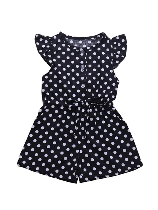 Polka Dots Flutter Sleeve Button Jumpsuit - dianjiang-