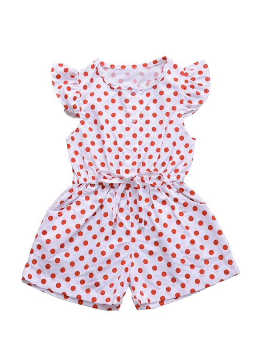 Polka Dots Flutter Sleeve Button Jumpsuit - dianjiang-