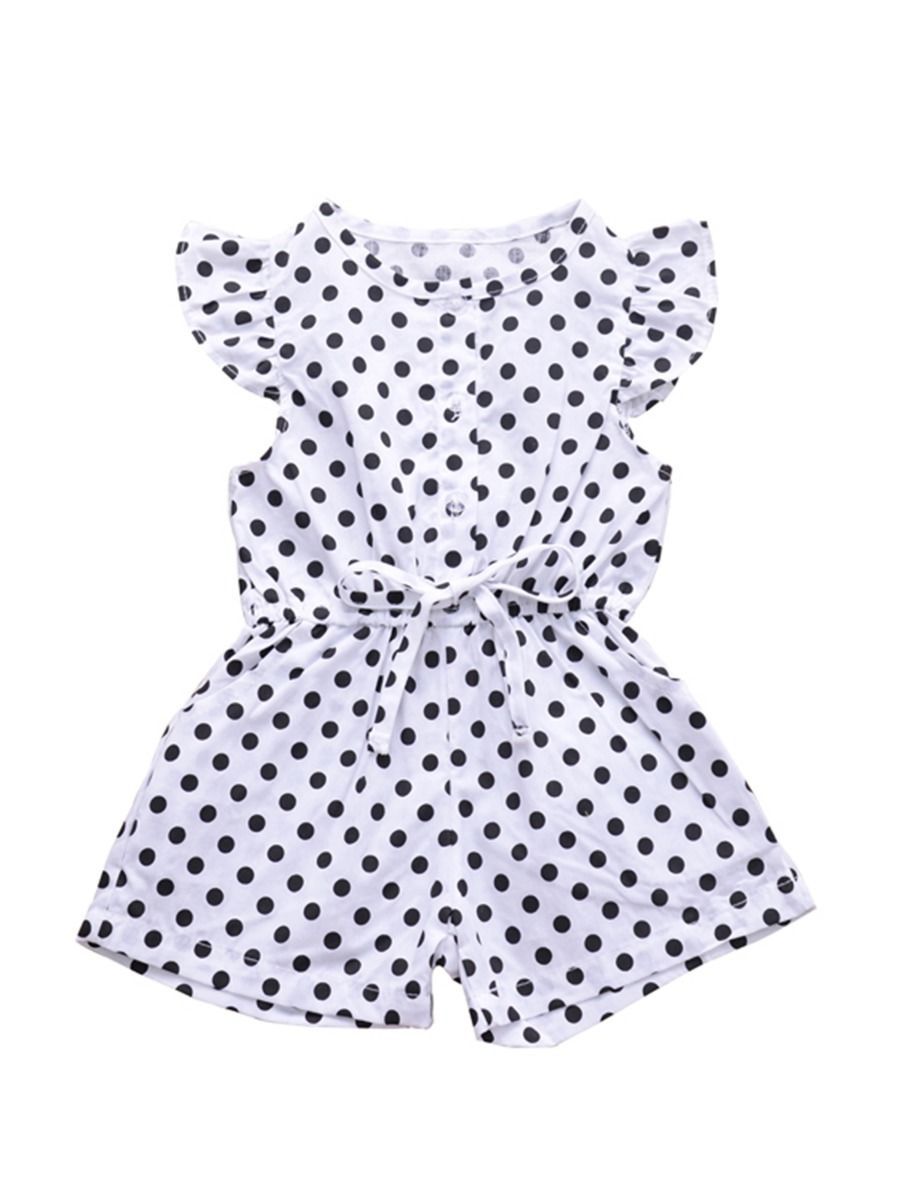 Polka Dots Flutter Sleeve Button Jumpsuit - dianjiang-