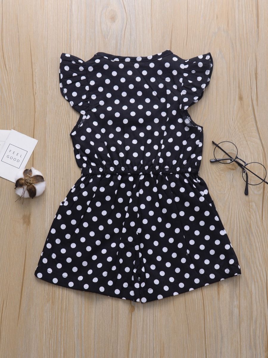Polka Dots Flutter Sleeve Button Jumpsuit - dianjiang-