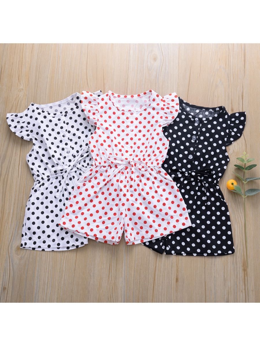 Polka Dots Flutter Sleeve Button Jumpsuit - dianjiang-