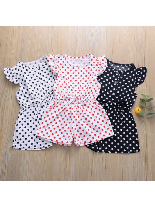 Polka Dots Flutter Sleeve Button Jumpsuit - dianjiang-