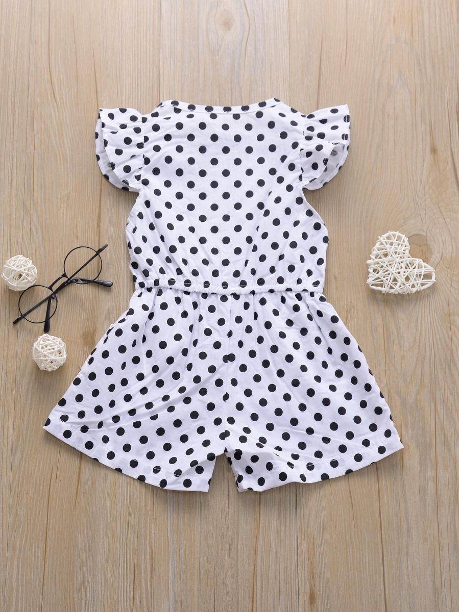 Polka Dots Flutter Sleeve Button Jumpsuit - dianjiang-
