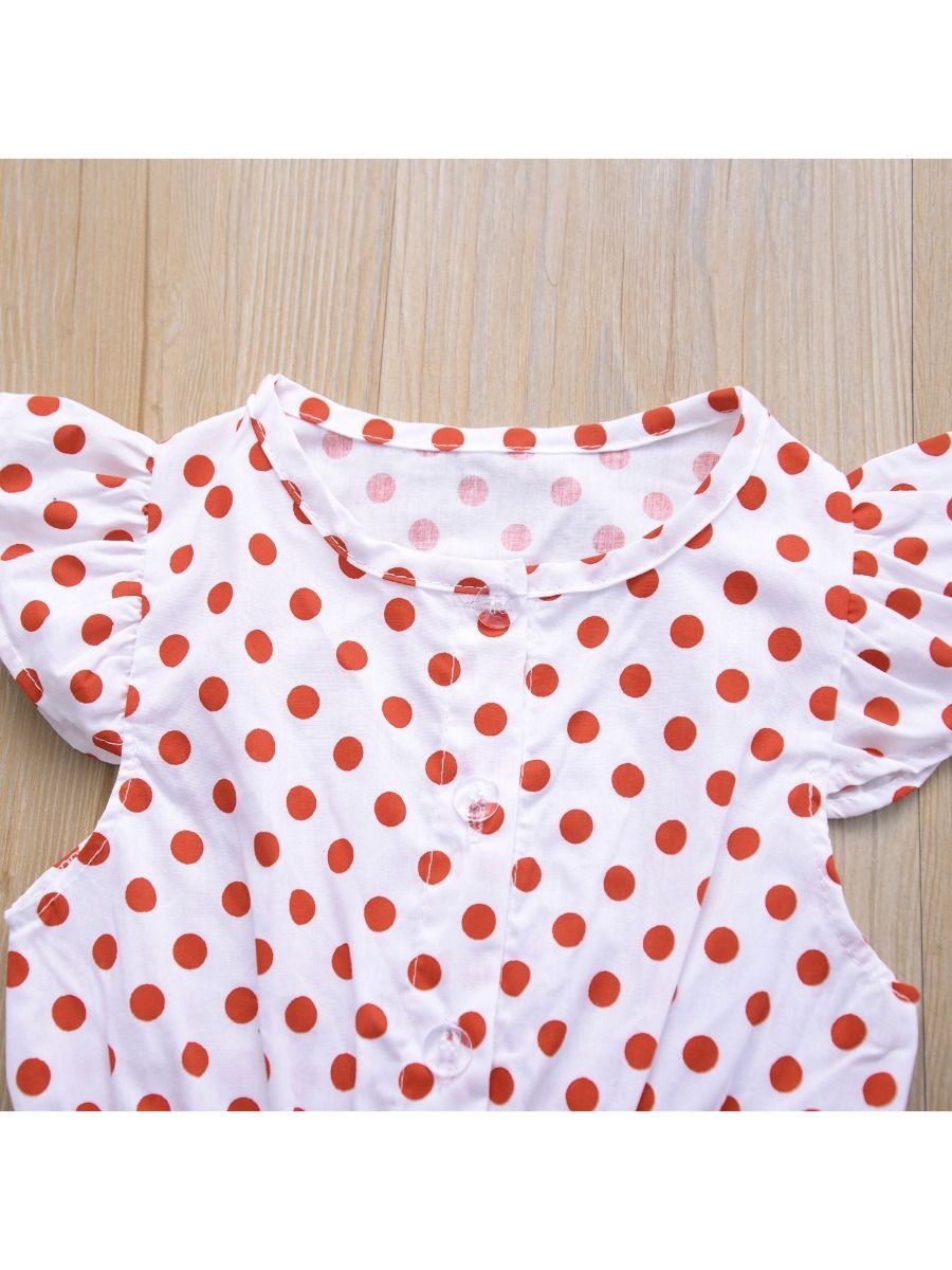 Polka Dots Flutter Sleeve Button Jumpsuit - dianjiang-