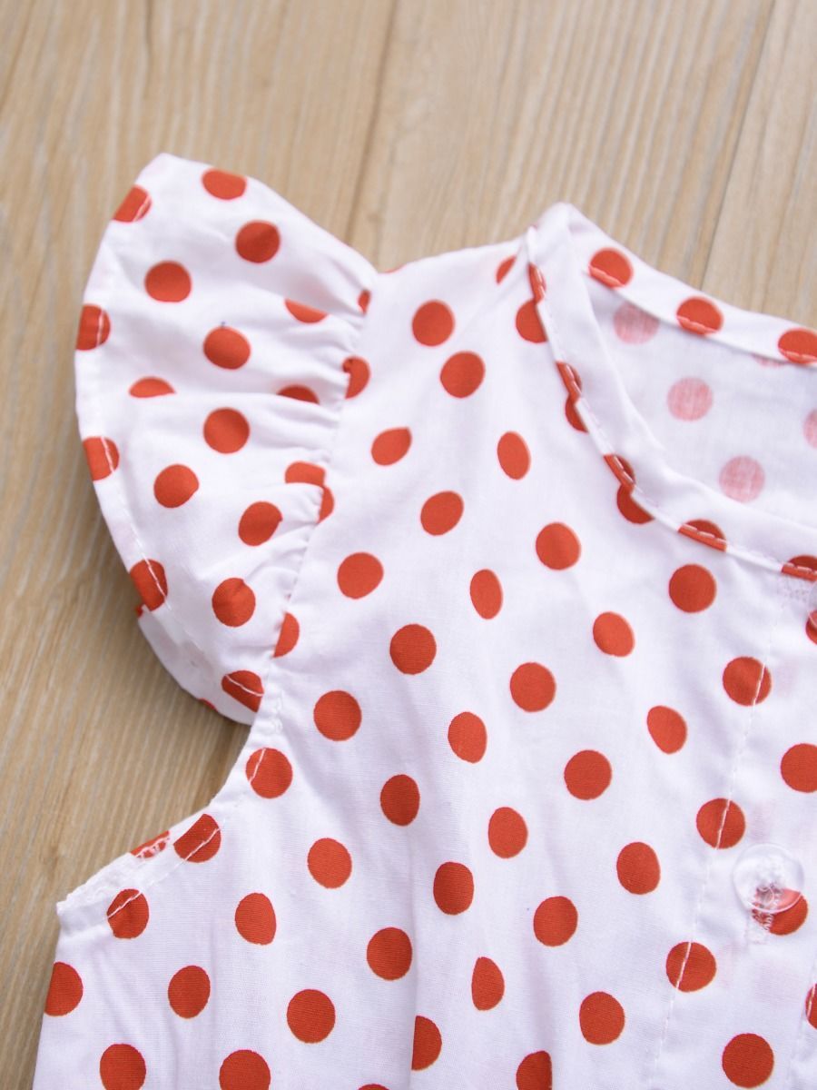 Polka Dots Flutter Sleeve Button Jumpsuit - dianjiang-