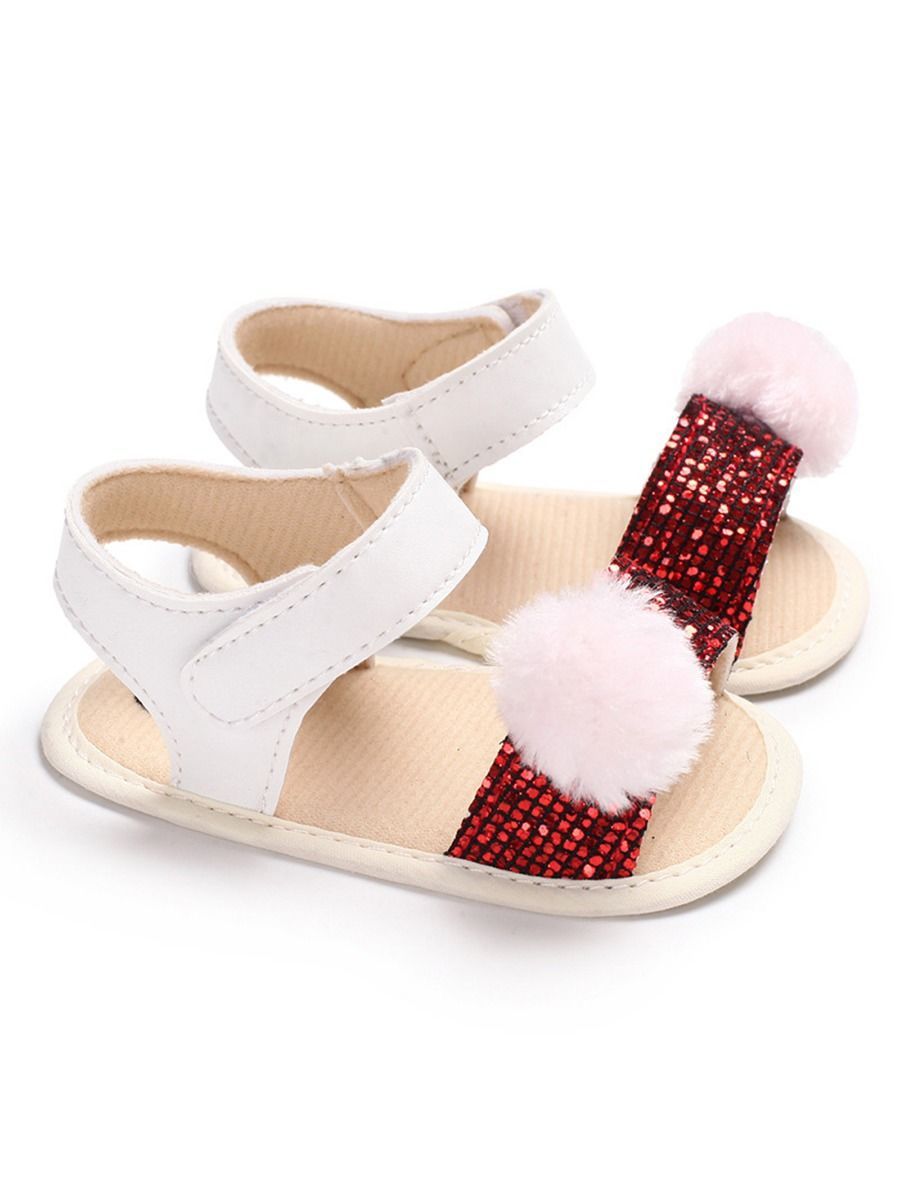 Pom Trim Sequins Baby Girl Sandal Daily New - dianjiang-