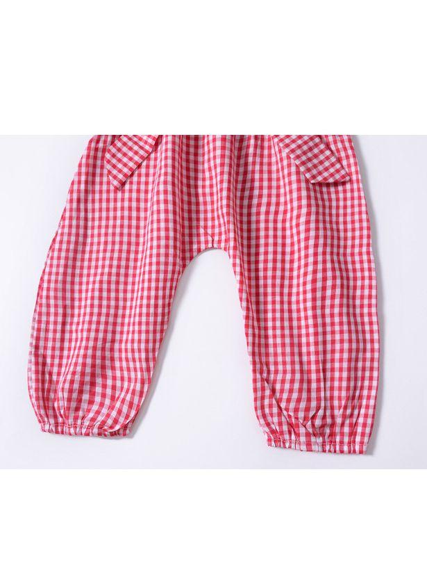 Pretty Flutter Sleeve Bow Checked Baby Girl Summer Overall - dianjiang-