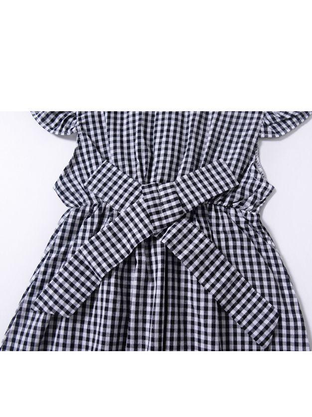 Pretty Flutter Sleeve Bow Checked Baby Girl Summer Overall - dianjiang-