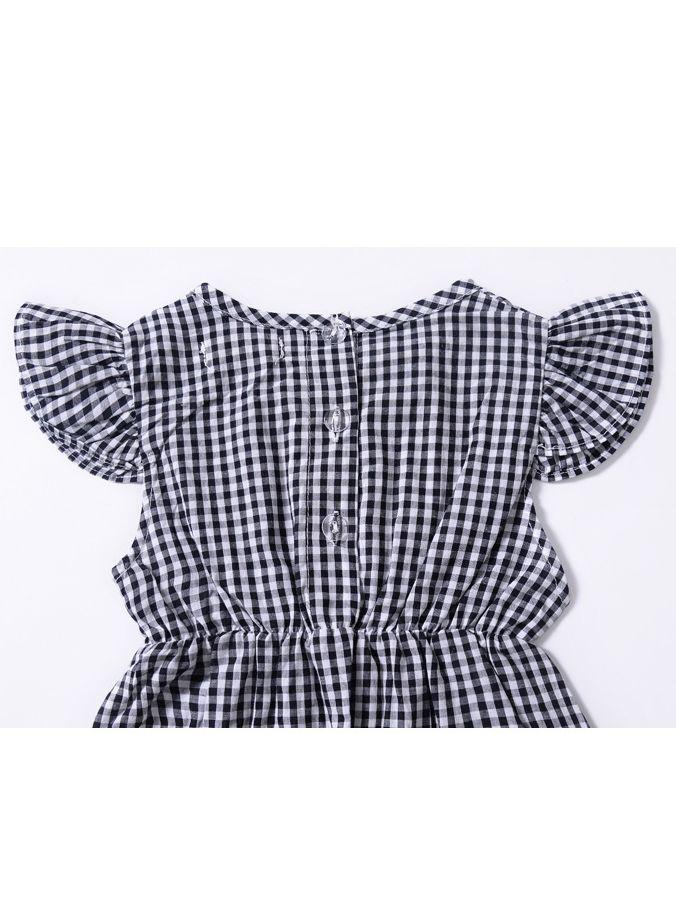 Pretty Flutter Sleeve Bow Checked Baby Girl Summer Overall - dianjiang-