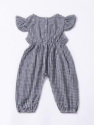 Pretty Flutter Sleeve Bow Checked Baby Girl Summer Overall - dianjiang-