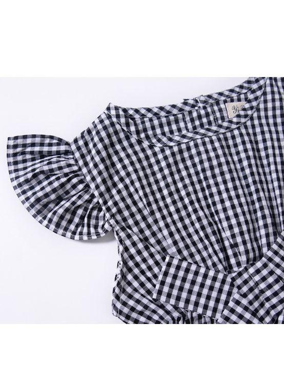 Pretty Flutter Sleeve Bow Checked Baby Girl Summer Overall - dianjiang-