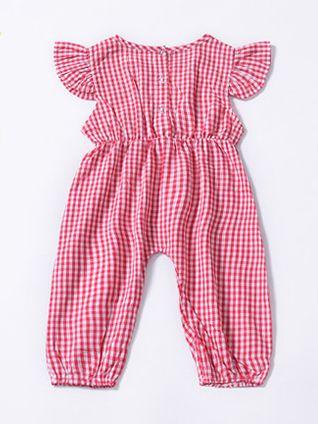 Pretty Flutter Sleeve Bow Checked Baby Girl Summer Overall - dianjiang-