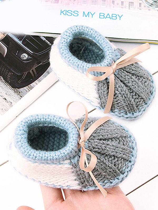 Bowknot Lacing Knitted Shoes Thermal Prewalker Baby Boat Socks - dianjiang-